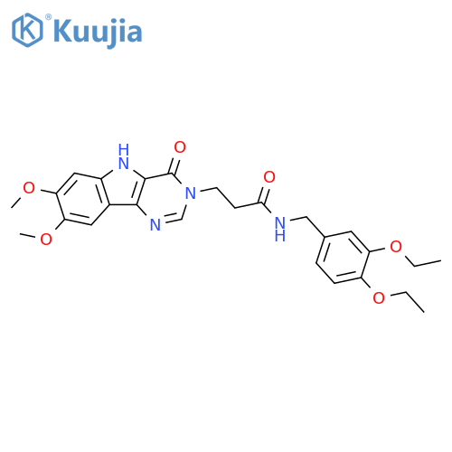 N-[(3,4-diethoxyphenyl)methyl]-3-{7,8-dimethoxy-4-oxo-3H,4H,5H-pyrimido[5,4-b]indol-3-yl}propanamide structure