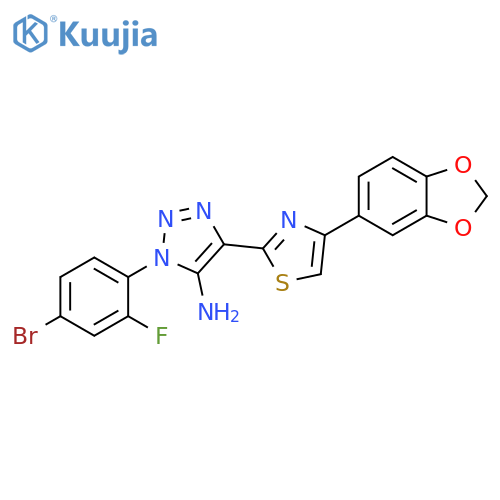 4-[4-(2H-1,3-benzodioxol-5-yl)-1,3-thiazol-2-yl]-1-(4-bromo-2-fluorophenyl)-1H-1,2,3-triazol-5-amine structure