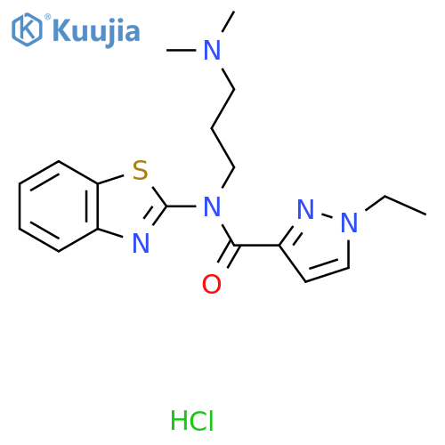 N-(1,3-benzothiazol-2-yl)-N-3-(dimethylamino)propyl-1-ethyl-1H-pyrazole-3-carboxamide hydrochloride structure