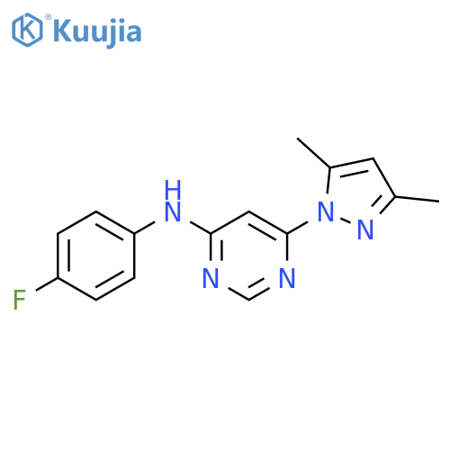 6-(3,5-dimethyl-1H-pyrazol-1-yl)-N-(4-fluorophenyl)pyrimidin-4-amine structure