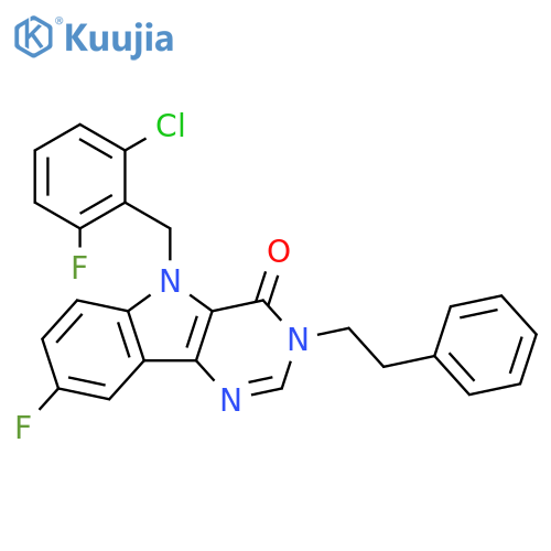 5-[(2-chloro-6-fluorophenyl)methyl]-8-fluoro-3-(2-phenylethyl)-3H,4H,5H-pyrimido[5,4-b]indol-4-one structure