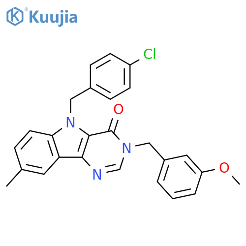 5-[(4-chlorophenyl)methyl]-3-[(3-methoxyphenyl)methyl]-8-methyl-3H,4H,5H-pyrimido[5,4-b]indol-4-one structure