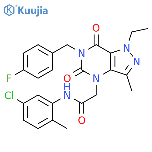 N-(5-chloro-2-methylphenyl)-2-{1-ethyl-6-[(4-fluorophenyl)methyl]-3-methyl-5,7-dioxo-1H,4H,5H,6H,7H-pyrazolo[4,3-d]pyrimidin-4-yl}acetamide structure