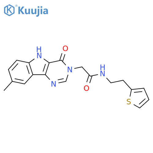 2-{8-methyl-4-oxo-3H,4H,5H-pyrimido[5,4-b]indol-3-yl}-N-[2-(thiophen-2-yl)ethyl]acetamide structure