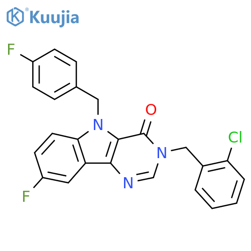 3-[(2-chlorophenyl)methyl]-8-fluoro-5-[(4-fluorophenyl)methyl]-3H,4H,5H-pyrimido[5,4-b]indol-4-one structure