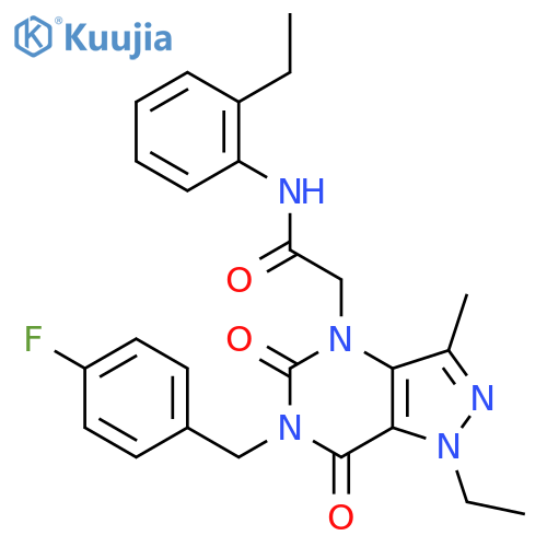 2-{1-ethyl-6-[(4-fluorophenyl)methyl]-3-methyl-5,7-dioxo-1H,4H,5H,6H,7H-pyrazolo[4,3-d]pyrimidin-4-yl}-N-(2-ethylphenyl)acetamide structure
