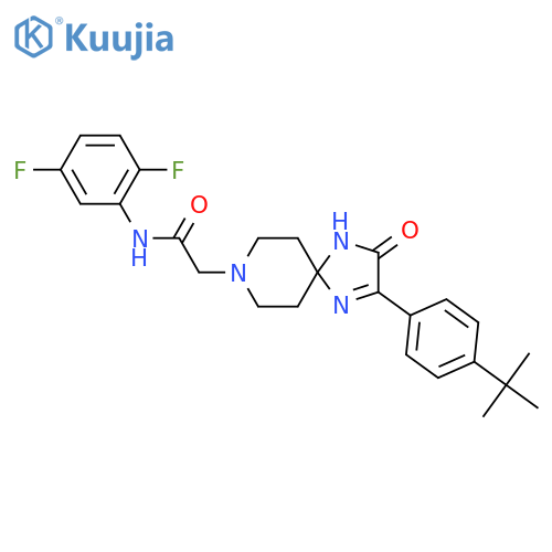 2-[2-(4-tert-butylphenyl)-3-oxo-1,4,8-triazaspiro[4.5]dec-1-en-8-yl]-N-(2,5-difluorophenyl)acetamide structure