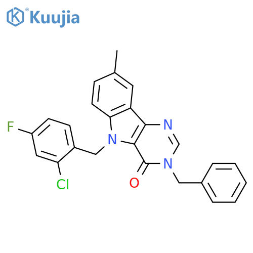 3-benzyl-5-[(2-chloro-4-fluorophenyl)methyl]-8-methyl-3H,4H,5H-pyrimido[5,4-b]indol-4-one structure