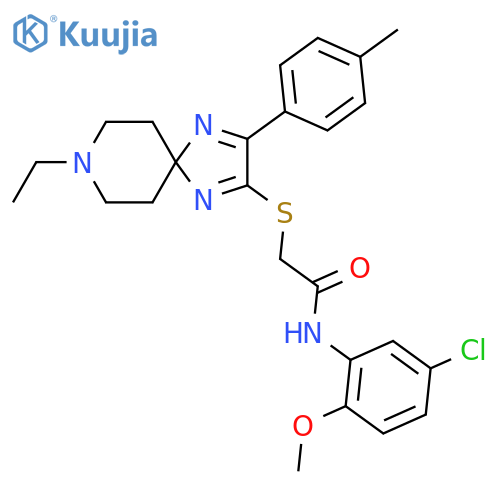 N-(5-chloro-2-methoxyphenyl)-2-{[8-ethyl-3-(4-methylphenyl)-1,4,8-triazaspiro[4.5]deca-1,3-dien-2-yl]sulfanyl}acetamide structure