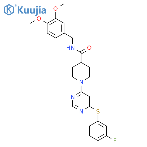 N-(3,4-dimethoxyphenyl)methyl-1-{6-(3-fluorophenyl)sulfanylpyrimidin-4-yl}piperidine-4-carboxamide structure
