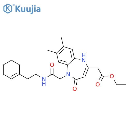 ethyl 2-5-({2-(cyclohex-1-en-1-yl)ethylcarbamoyl}methyl)-7,8-dimethyl-4-oxo-4,5-dihydro-1H-1,5-benzodiazepin-2-ylacetate structure