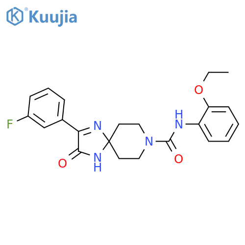 N-(2-ethoxyphenyl)-2-(3-fluorophenyl)-3-oxo-1,4,8-triazaspiro[4.5]dec-1-ene-8-carboxamide structure