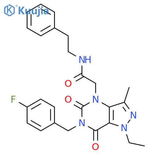 2-{1-ethyl-6-[(4-fluorophenyl)methyl]-3-methyl-5,7-dioxo-1H,4H,5H,6H,7H-pyrazolo[4,3-d]pyrimidin-4-yl}-N-(2-phenylethyl)acetamide structure