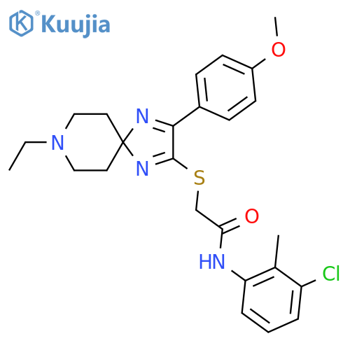 N-(3-chloro-2-methylphenyl)-2-{[8-ethyl-3-(4-methoxyphenyl)-1,4,8-triazaspiro[4.5]deca-1,3-dien-2-yl]sulfanyl}acetamide structure