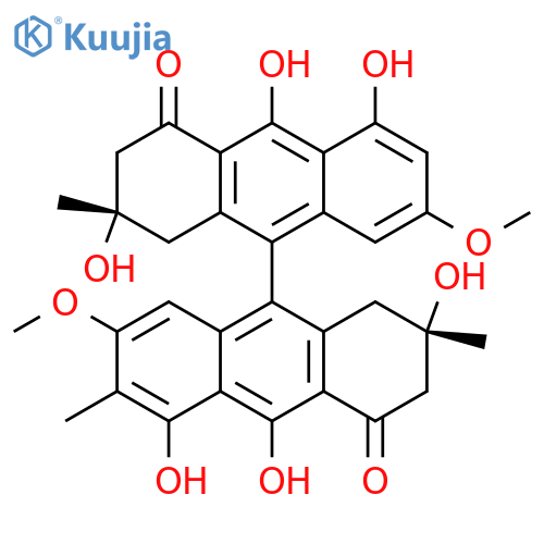 [9,9'-Bianthracene]-4,4'(1H,1'H)-dione,2,2',3,3'-tetrahydro-2,2',5,5',10,10'-hexahydroxy-7,7'-dimethoxy-2,2',6-trimethyl-,(2S,2'S,10S)- (9CI) structure