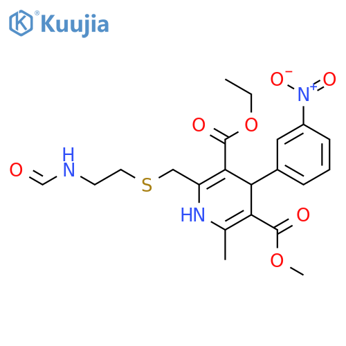 3,5-Pyridinedicarboxylicacid,2-[[[2-(formylamino)ethyl]thio]methyl]-1,4-dihydro-6-methyl-4-(3-nitrophenyl)-,3-ethyl 5-methyl ester structure