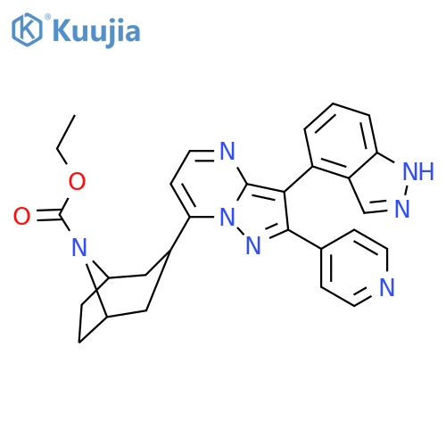 8-Azabicyclo[3.2.1]octane-8-carboxylic acid, 3-[3-(1H-indazol-4-yl)-2-(4-pyridinyl)pyrazolo[1,5-a]pyrimidin-7-yl]-, ethyl ester structure