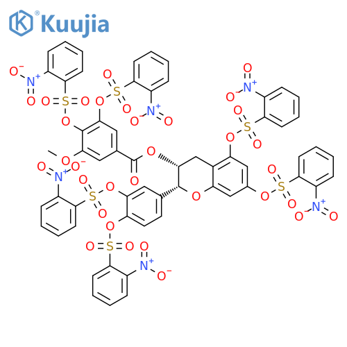 Benzoic acid, 3-methoxy-4,5-bis[[(2-nitrophenyl)sulfonyl]oxy]-, (2R,3R)-2-[3,4-bis[[(2-nitrophenyl)sulfonyl]oxy]phenyl]-3,4-dihydro-5,7-bis[[(2-nitrophenyl)sulfonyl]oxy]-2H-1-benzopyran-3-yl ester structure
