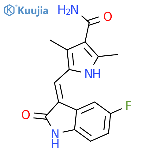 5-(Z)-(5-Fluoro-1,2-dihydro-2-oxo-3H-indol-3-ylidene)methyl-2,4-dimethyl-1H-pyrrole-3-carboxamide structure