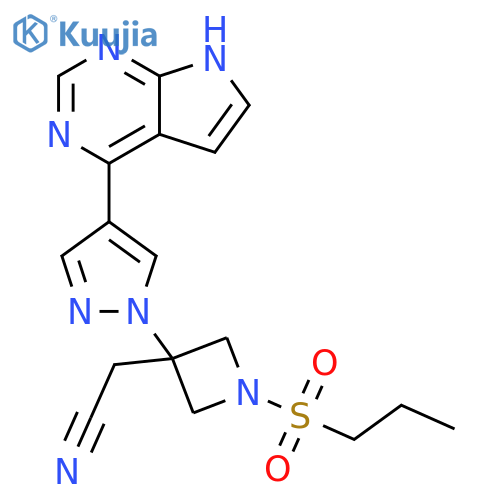 Baricitinib Impurity 12/1-(Propylsulfonyl)-3-[4-(7H-pyrrolo[2,3-d]pyrimidin-4-yl)-1H-pyrazol-1-yl]-3-azetidineacetonitrile structure