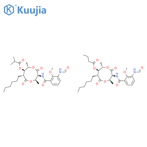 [(2r,3s,6s,7r,8r)-3-[(3-formamido-2-methoxybenzoyl)amino]-8-hexyl-2,6-dimethyl-4,9-dioxo-1,5-dioxonan-7-yl] Butanoate;[(2r,3s,6s,7r,8r)-3-[(3-formamido-2-methoxybenzoyl)amino]-8-hexyl-2,6-dimethyl-4,9-dioxo-1,5-dioxonan-7-yl] 2-methylpropanoate structure
