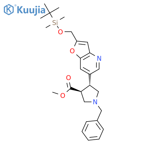 (trans-racemic)-Methyl 1-Benzyl-4-(2-((tert-butyldimethylsilyloxy)methyl)furo3,2-bpyridin-6-yl)pyrrolidine-3-carboxylate structure