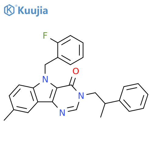 5-[(2-fluorophenyl)methyl]-8-methyl-3-(2-phenylpropyl)-3H,4H,5H-pyrimido[5,4-b]indol-4-one structure