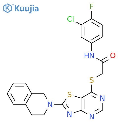 N-(3-chloro-4-fluorophenyl)-2-{[2-(1,2,3,4-tetrahydroisoquinolin-2-yl)-[1,3]thiazolo[4,5-d]pyrimidin-7-yl]sulfanyl}acetamide structure