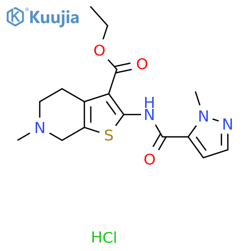 ethyl 6-methyl-2-(1-methyl-1H-pyrazole-5-amido)-4H,5H,6H,7H-thieno2,3-cpyridine-3-carboxylate hydrochloride structure