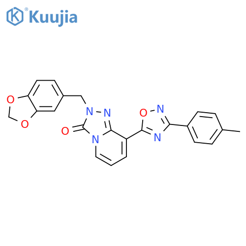 2-[(2H-1,3-benzodioxol-5-yl)methyl]-8-[3-(4-methylphenyl)-1,2,4-oxadiazol-5-yl]-2H,3H-[1,2,4]triazolo[4,3-a]pyridin-3-one structure