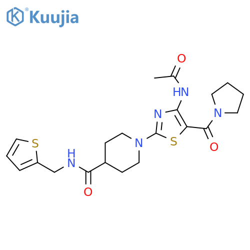 1-[4-acetamido-5-(pyrrolidine-1-carbonyl)-1,3-thiazol-2-yl]-N-[(thiophen-2-yl)methyl]piperidine-4-carboxamide structure