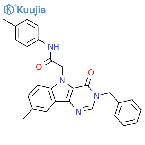 2-{3-benzyl-8-methyl-4-oxo-3H,4H,5H-pyrimido[5,4-b]indol-5-yl}-N-(4-methylphenyl)acetamide structure