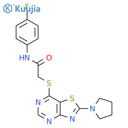 N-(4-fluorophenyl)-2-{[2-(pyrrolidin-1-yl)-[1,3]thiazolo[4,5-d]pyrimidin-7-yl]sulfanyl}acetamide structure