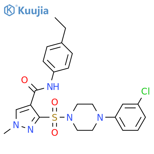 3-{4-(3-chlorophenyl)piperazin-1-ylsulfonyl}-N-(4-ethylphenyl)-1-methyl-1H-pyrazole-4-carboxamide structure