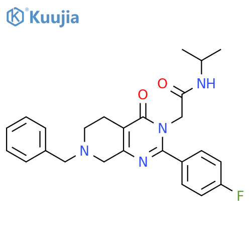2-[7-benzyl-2-(4-fluorophenyl)-4-oxo-3H,4H,5H,6H,7H,8H-pyrido[3,4-d]pyrimidin-3-yl]-N-(propan-2-yl)acetamide structure