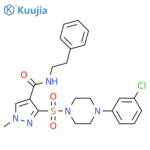 3-[4-(3-chlorophenyl)piperazin-1-yl]sulfonyl-1-methyl-N-(2-phenylethyl)pyrazole-4-carboxamide structure
