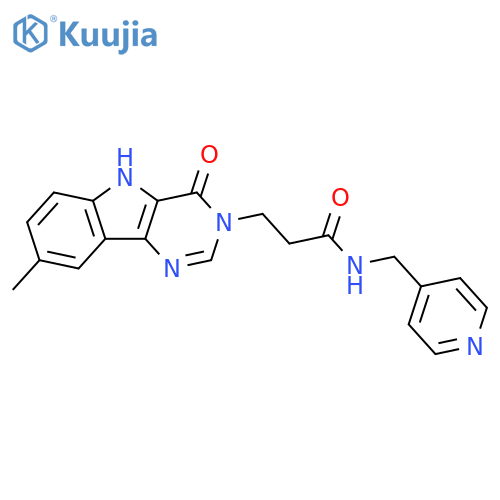 3-{8-methyl-4-oxo-3H,4H,5H-pyrimido[5,4-b]indol-3-yl}-N-[(pyridin-4-yl)methyl]propanamide structure