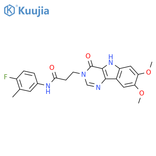 3-{7,8-dimethoxy-4-oxo-3H,4H,5H-pyrimido[5,4-b]indol-3-yl}-N-(4-fluoro-3-methylphenyl)propanamide structure