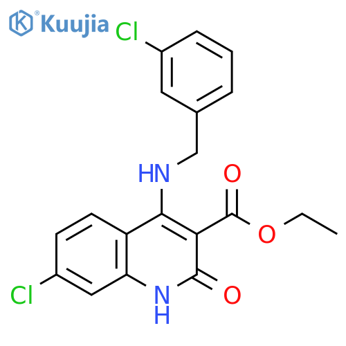 ethyl 7-chloro-4-{[(3-chlorophenyl)methyl]amino}-2-oxo-1,2-dihydroquinoline-3-carboxylate structure
