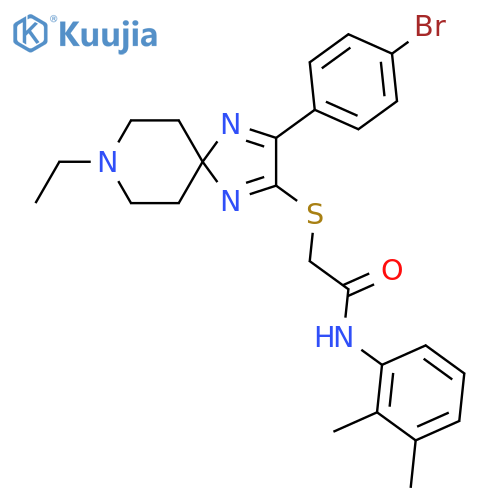 2-{[3-(4-bromophenyl)-8-ethyl-1,4,8-triazaspiro[4.5]deca-1,3-dien-2-yl]sulfanyl}-N-(2,3-dimethylphenyl)acetamide structure