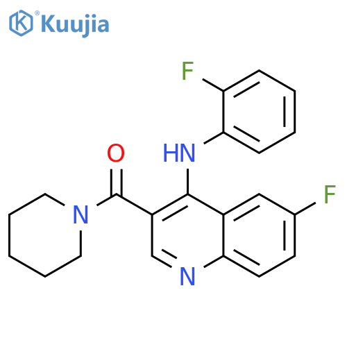 6-fluoro-N-(2-fluorophenyl)-3-(piperidine-1-carbonyl)quinolin-4-amine structure