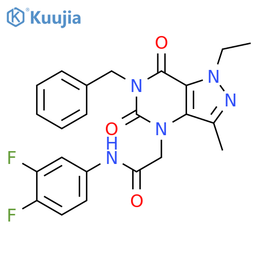 2-{6-benzyl-1-ethyl-3-methyl-5,7-dioxo-1H,4H,5H,6H,7H-pyrazolo[4,3-d]pyrimidin-4-yl}-N-(3,4-difluorophenyl)acetamide structure