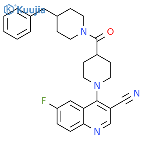 4-[4-(4-benzylpiperidine-1-carbonyl)piperidin-1-yl]-6-fluoroquinoline-3-carbonitrile structure