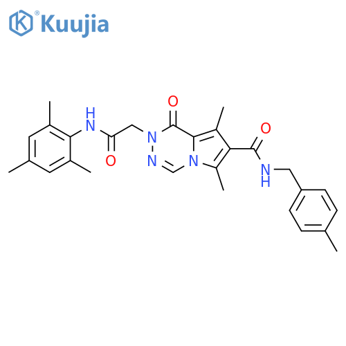 6,8-dimethyl-N-[(4-methylphenyl)methyl]-1-oxo-2-{[(2,4,6-trimethylphenyl)carbamoyl]methyl}-1H,2H-pyrrolo[1,2-d][1,2,4]triazine-7-carboxamide structure