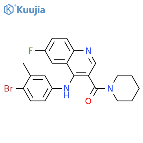 N-(4-bromo-3-methylphenyl)-6-fluoro-3-(piperidine-1-carbonyl)quinolin-4-amine structure