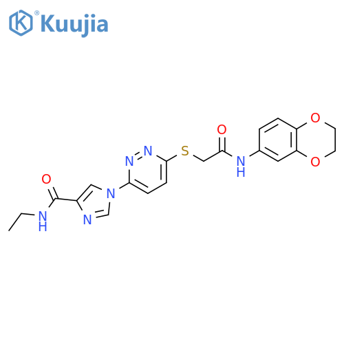 1-6-({(2,3-dihydro-1,4-benzodioxin-6-yl)carbamoylmethyl}sulfanyl)pyridazin-3-yl-N-ethyl-1H-imidazole-4-carboxamide structure