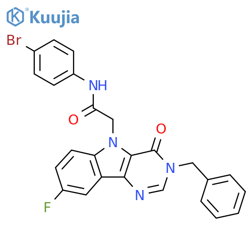 2-{3-benzyl-8-fluoro-4-oxo-3H,4H,5H-pyrimido[5,4-b]indol-5-yl}-N-(4-bromophenyl)acetamide structure