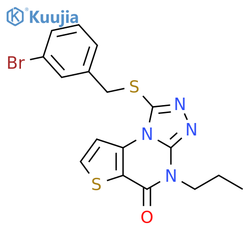 12-{[(3-bromophenyl)methyl]sulfanyl}-8-propyl-5-thia-1,8,10,11-tetraazatricyclo[7.3.0.0^{2,6}]dodeca-2(6),3,9,11-tetraen-7-one structure