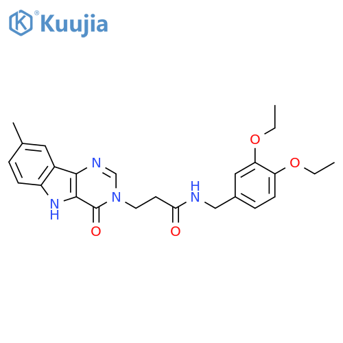 N-[(3,4-diethoxyphenyl)methyl]-3-{8-methyl-4-oxo-3H,4H,5H-pyrimido[5,4-b]indol-3-yl}propanamide structure