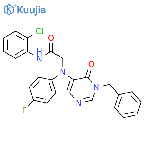 2-{3-benzyl-8-fluoro-4-oxo-3H,4H,5H-pyrimido[5,4-b]indol-5-yl}-N-(2-chlorophenyl)acetamide structure